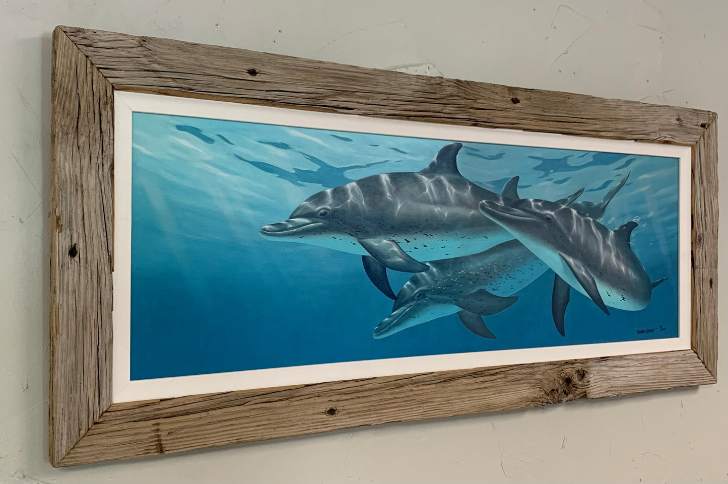 Atlantic Spotted Dolphins - Canvas - Custom Rustic Handmade Frame - Ready to Ship!