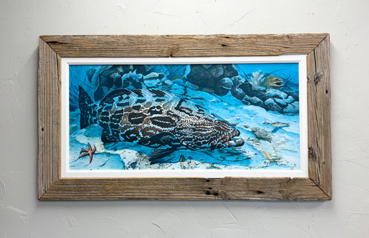 Black Grouper - Canvas - Custom Rustic Handmade Frame - Ready to Ship