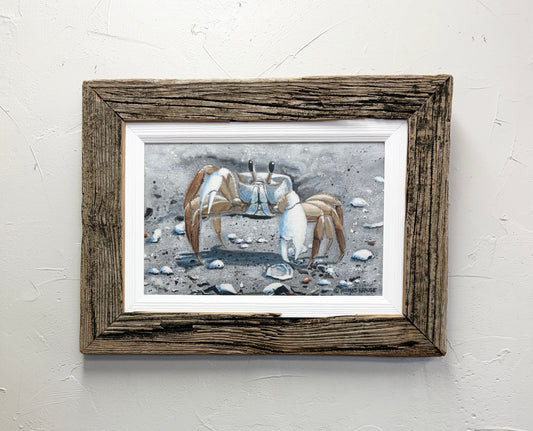 Ghost Crab - Canvas - Custom Rustic Handmade Frame - Ready to Ship
