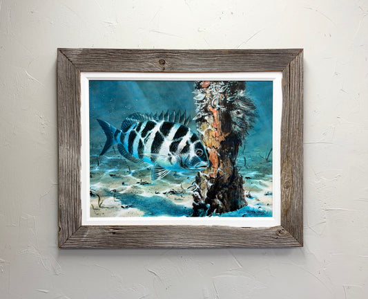 Sheepshead - Custom Rustic Framed Canvas