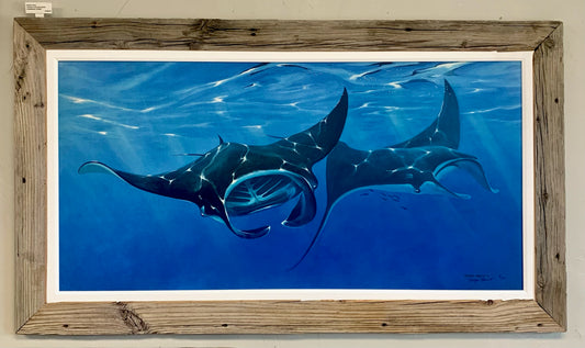 Manta Rays - Canvas - Custom Rustic Handmade Frame - Ready to Ship!